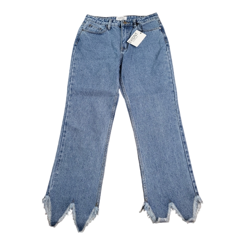 Evidnt Essen relaxed high rise cropped jeans with zig zag raw hem